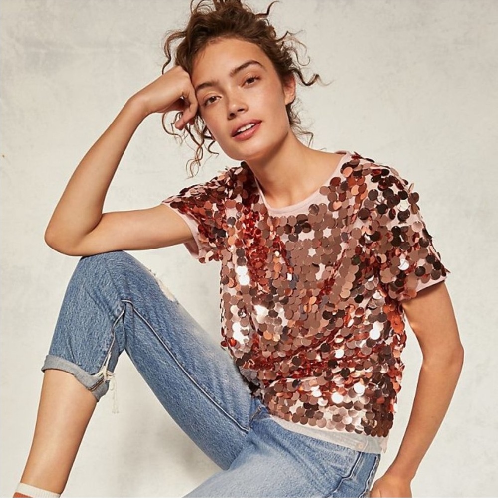 Anthropologie Rose Gold Sequin Short-Sleeve Tunic - Picture 5 of 16